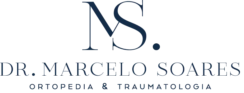 Logotipo Dr. Marcelo Soares, ortopedia e traumatologia, monograma MS em azul-marinho elegante